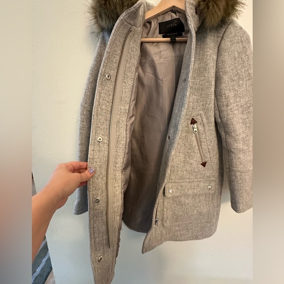 J. Crew Italian Wool Blend Pea Coat faux fur hood size 2 - Picture 7 of 9